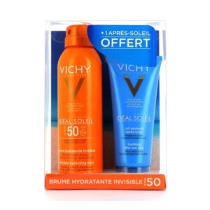 Vichy solaire ideal soleil brume hydratante invisible spf50+ 200 ml + lait apaisant 100 ml